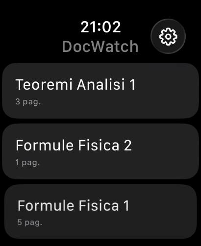 DocWatch Apple Watch — Lista documenti